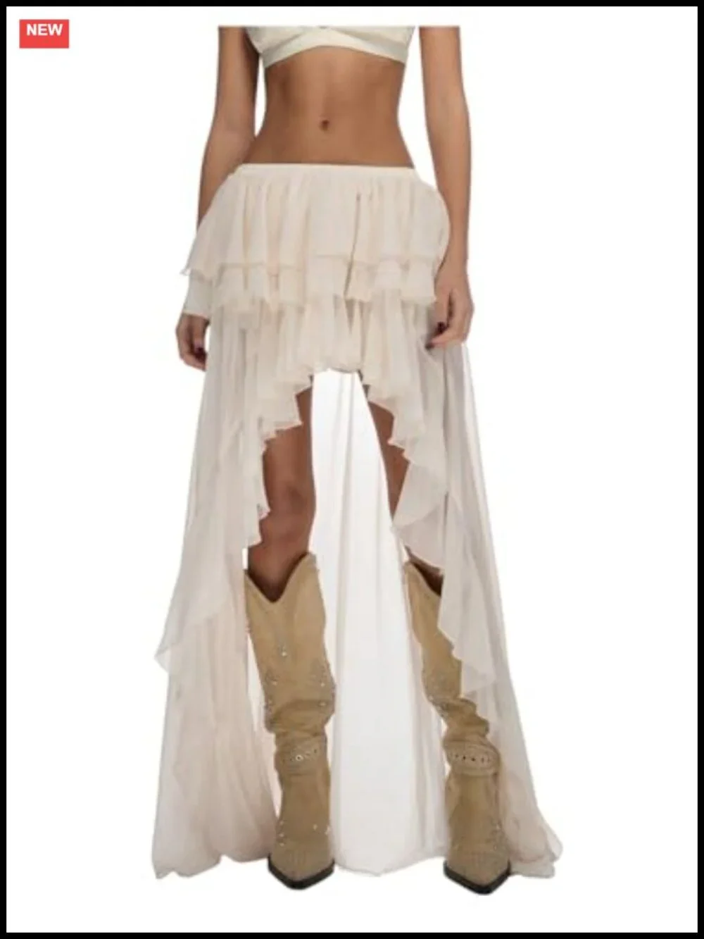 Verdusa Western Flowy Ruffle Skirt Chiffon Boho High Low | Cowgirl Outfits